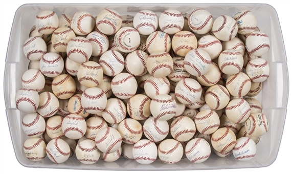 Lot of (153) Baseball Hall of Famers Single Signed Baseballs Including Mantle (3), Aaron, DiMaggio & Musial (Beckett PreCert)